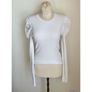 Autumn Cashmere White Puff Sleeve Knitted Top Size Medium